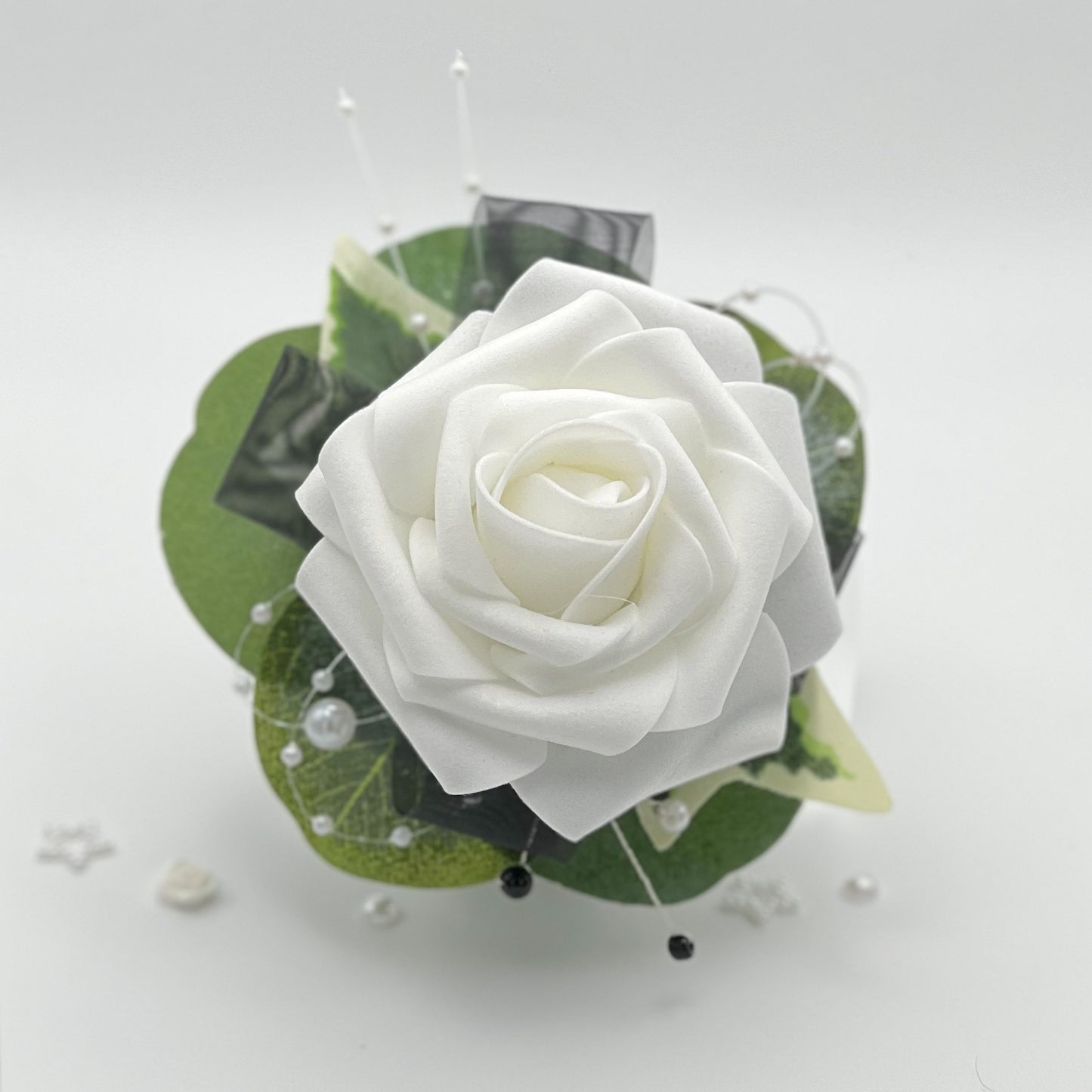 White Rose with Black - Debs Flower Corsage