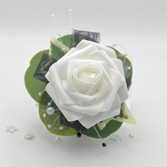 White Rose with Black - Debs Flower Corsage