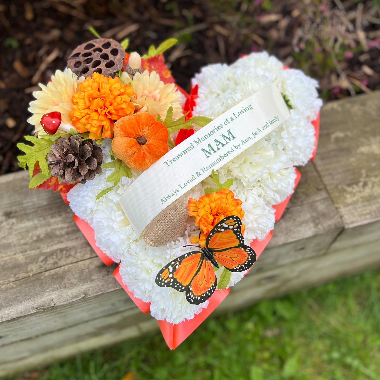 Autumn Heart Grave Wreath