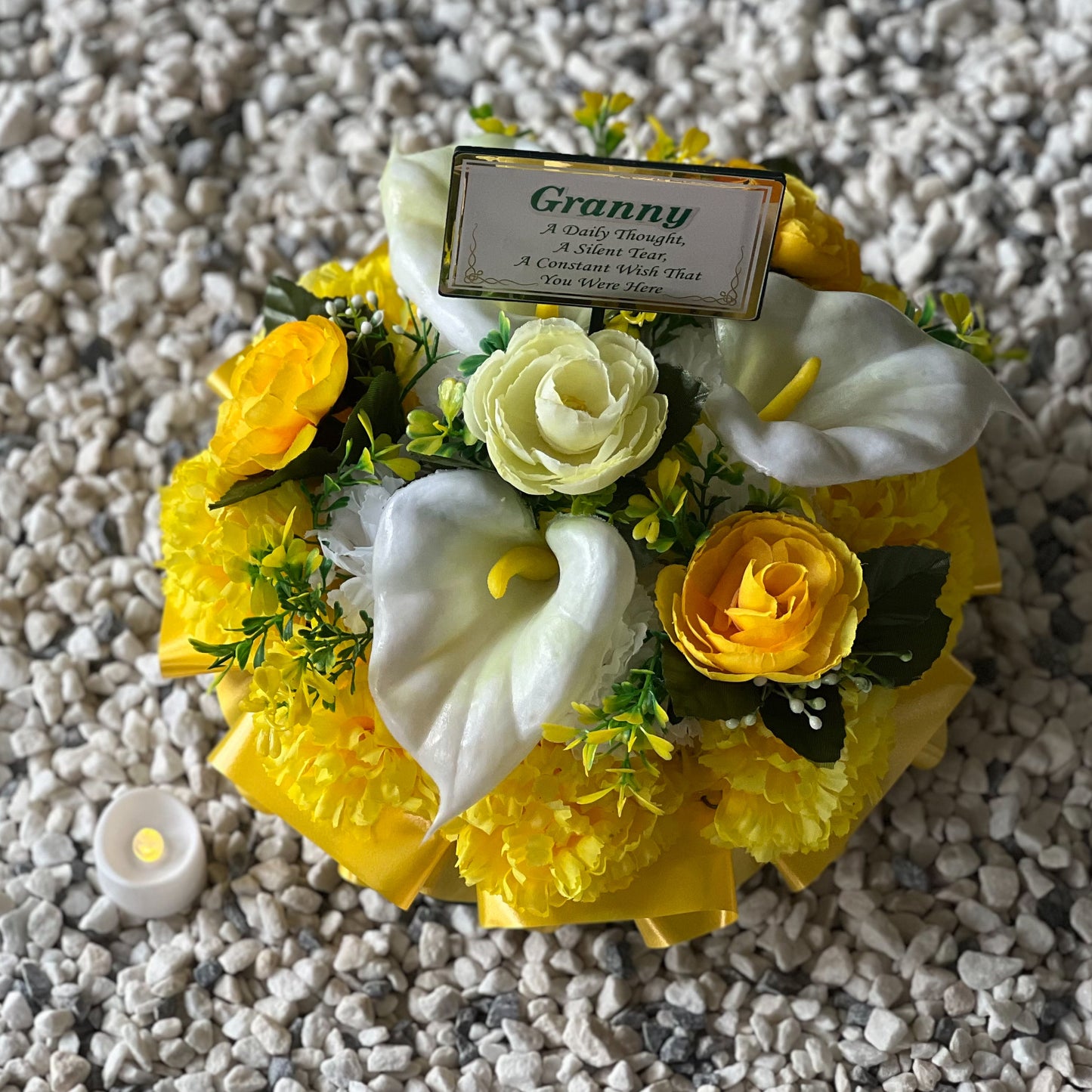 Posy Funeral Wreath with Plaque - Yellow