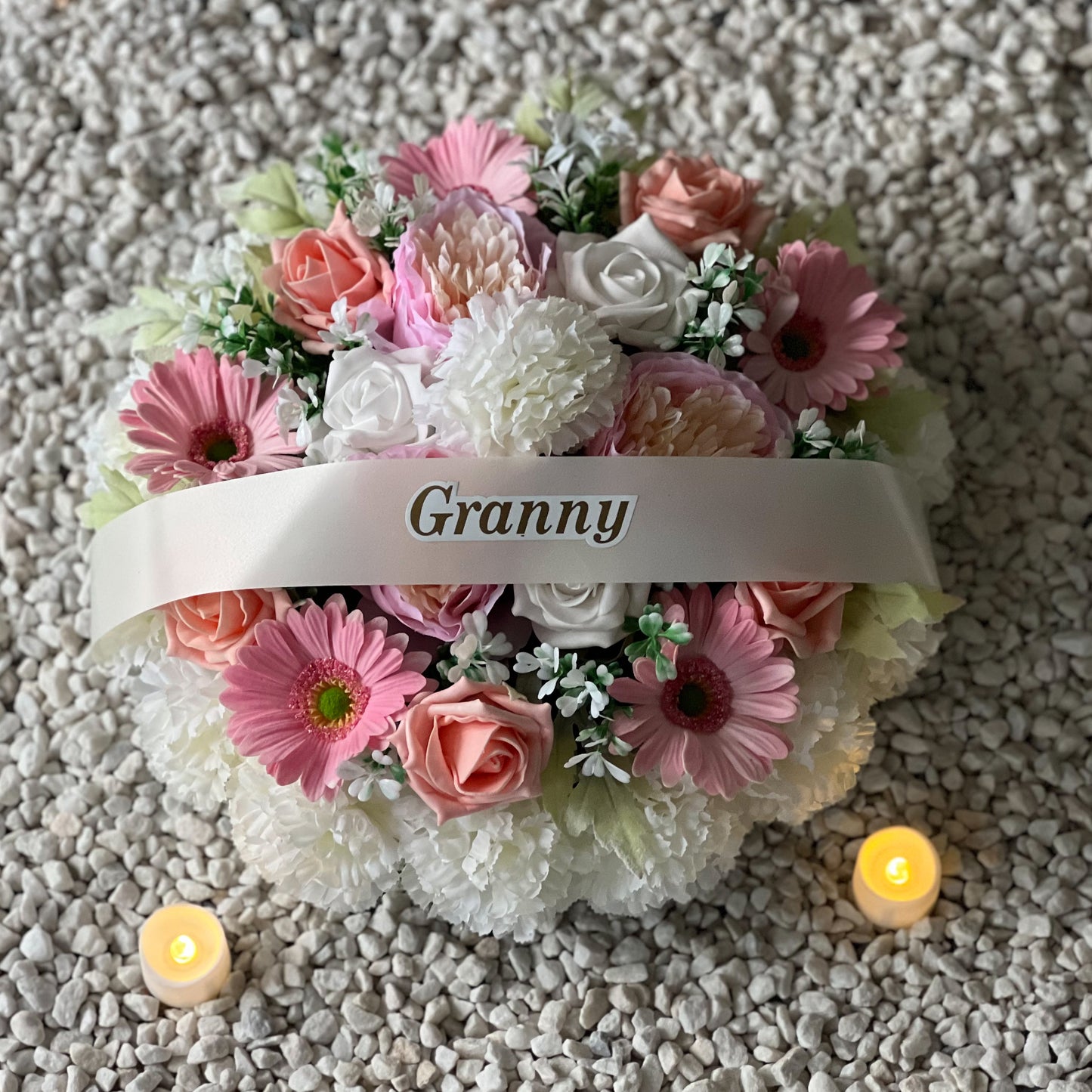 Round Funeral Grave Wreath - Pink