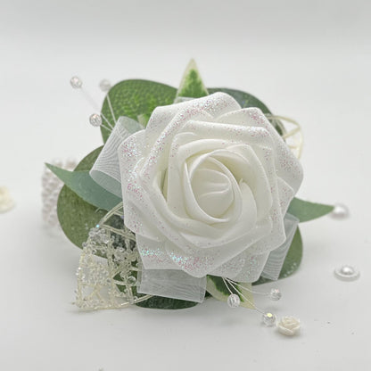 Glitter White Rose - Debs Flower Corsage