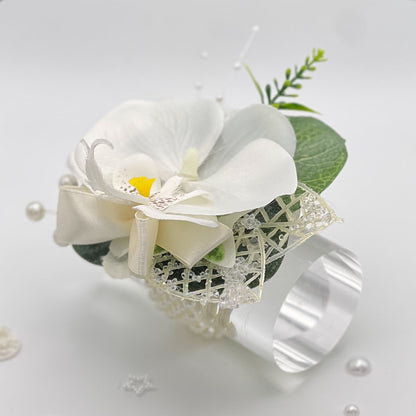 White Orchid with Cream & Pearl - Debs Flower Corsage