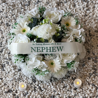 Round Funeral Grave Wreath - Cream