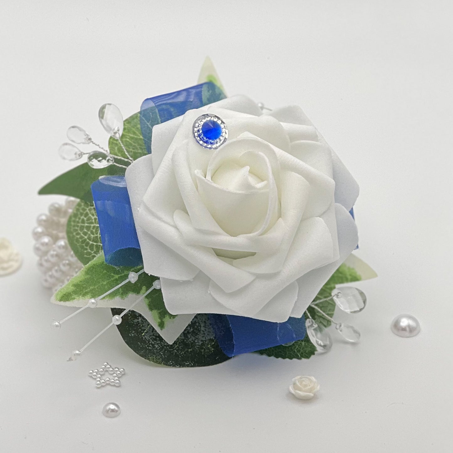 White Rose with Royal Blue - Debs Flower Corsage