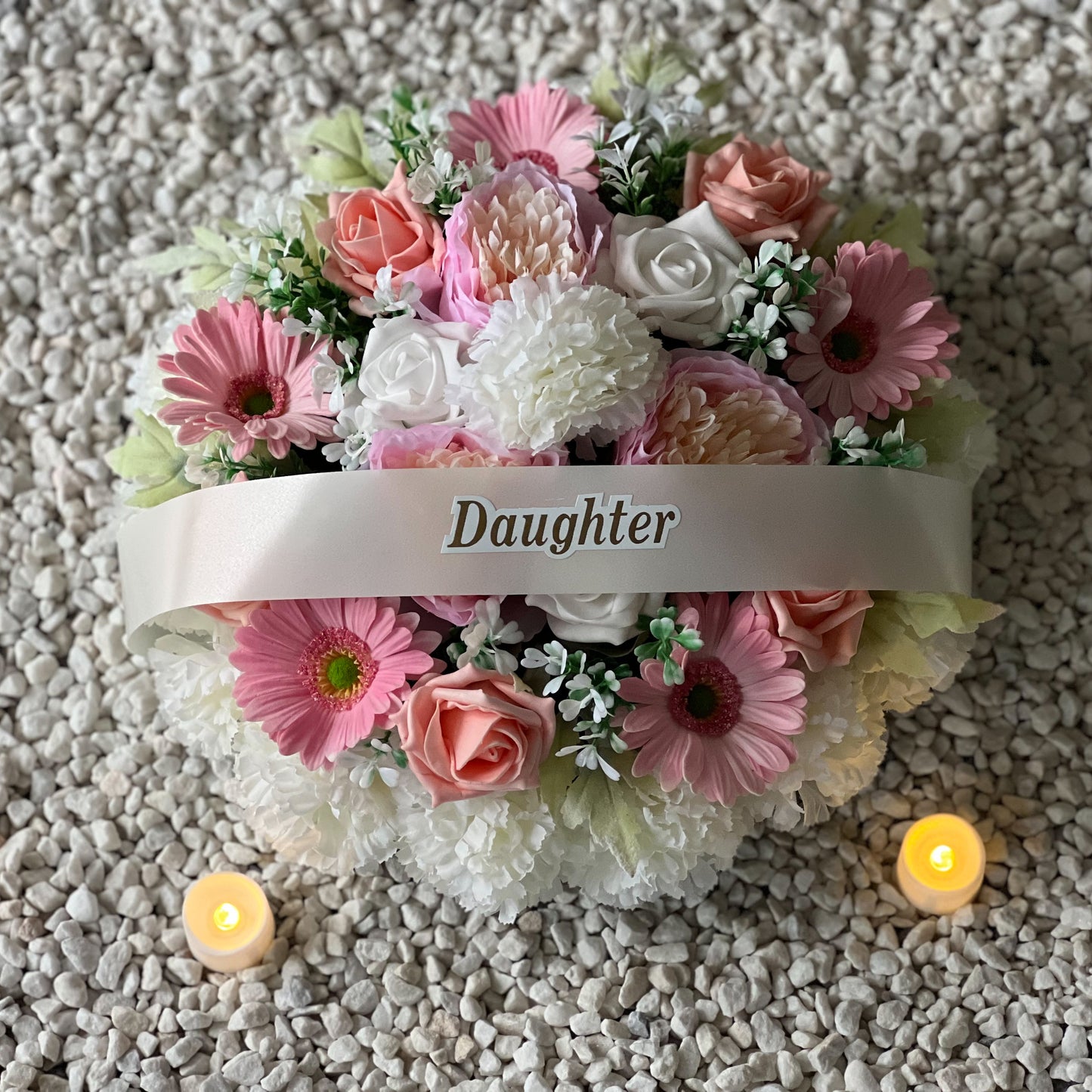 Round Funeral Grave Wreath - Pink