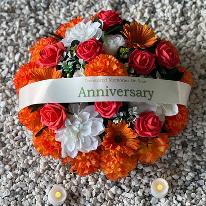 Round Funeral Grave Wreath - Orange