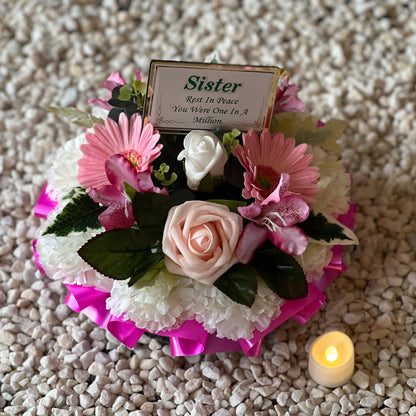 Posy Funeral Wreath with Plaque - Pink