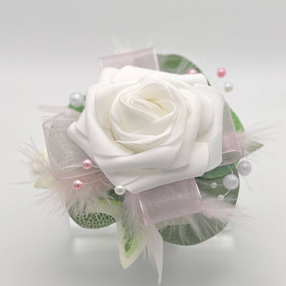 White Rose with Baby Pink - Debs Flower Corsage