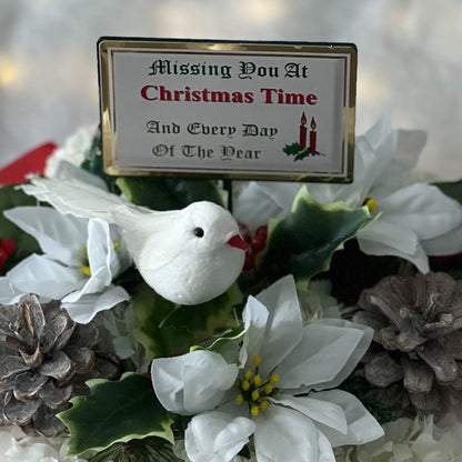 Christmas Posy Grave Wreath with Plaque - Dove