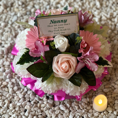 Posy Funeral Wreath with Plaque - Pink