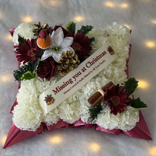 Christmas Cushion Grave Wreath - Burgundy