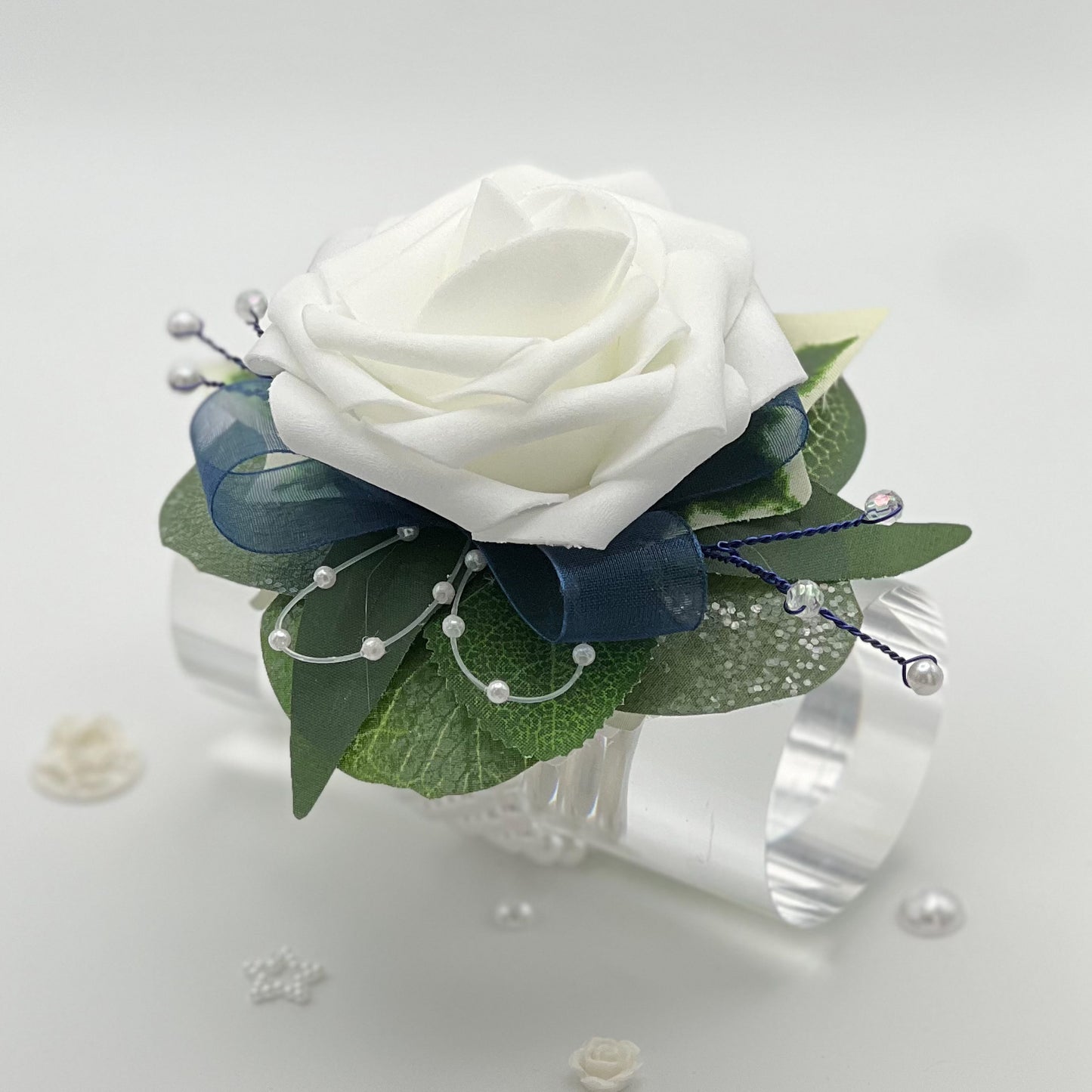 White Rose with Navy - Debs Flower Corsage