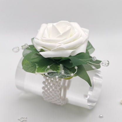 White Rose with Forest Green - Debs Flower Corsage