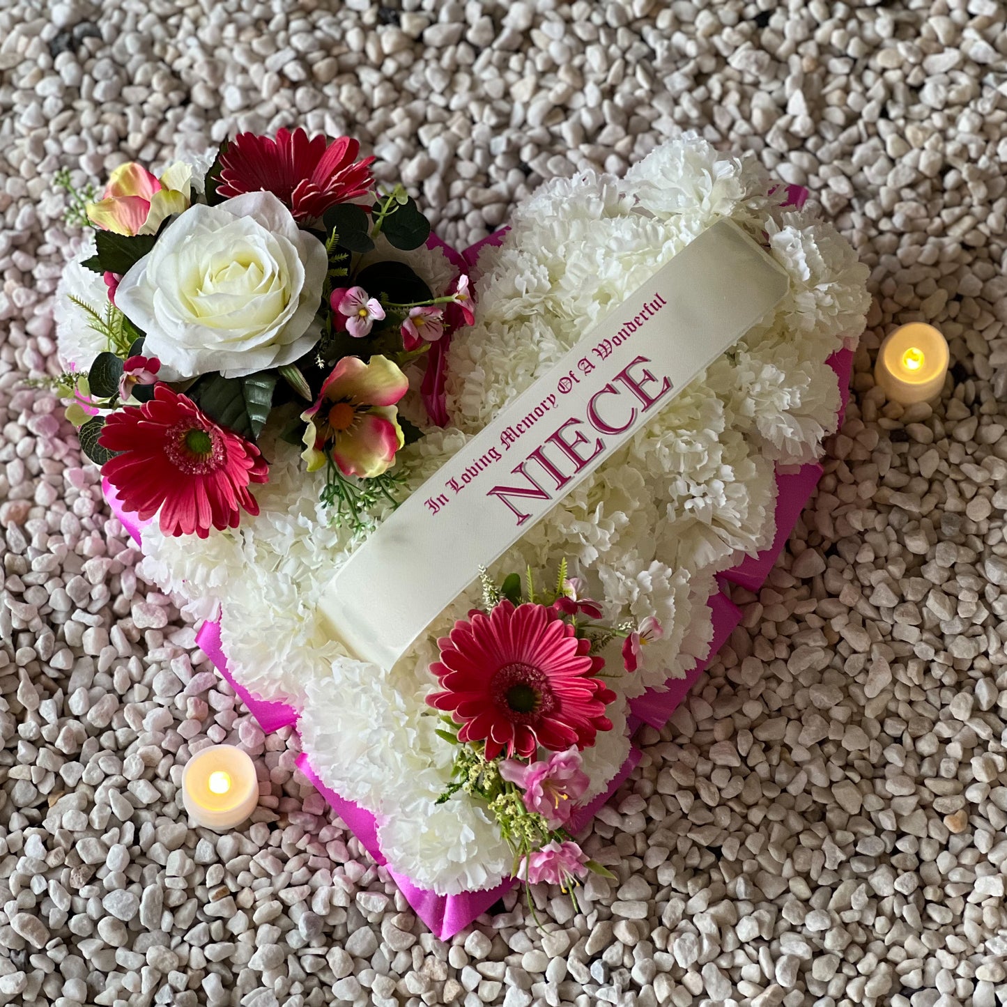 Funeral Heart Grave Wreath - Pink