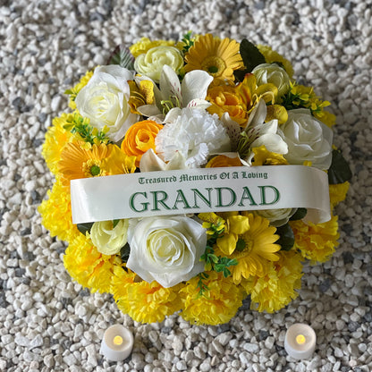 Round Funeral Grave Wreath - Yellow