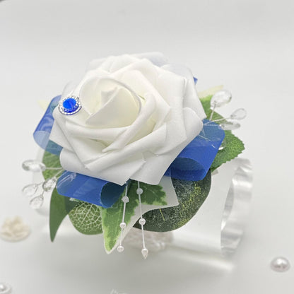 White Rose with Royal Blue - Debs Flower Corsage