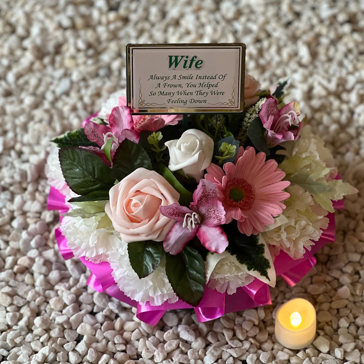 Posy Funeral Wreath with Plaque - Pink