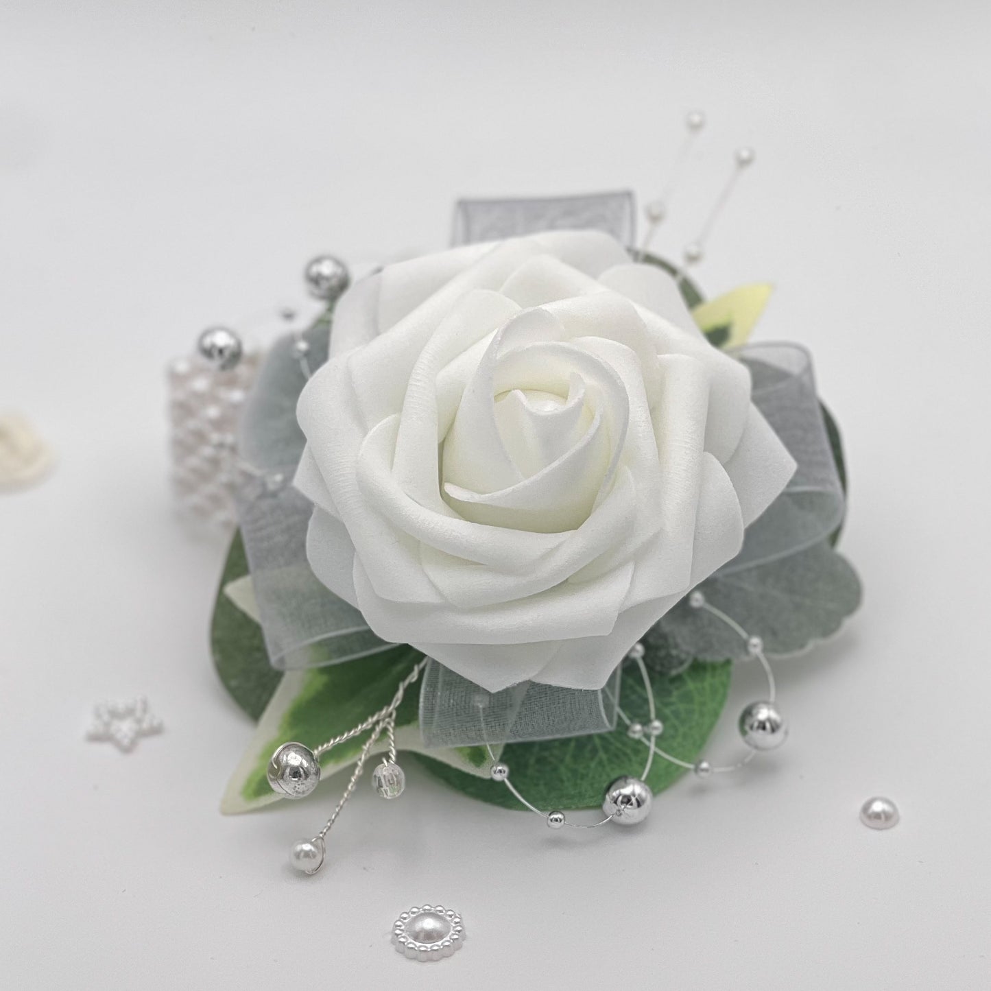 White Rose with Silver - Debs Flower Corsage