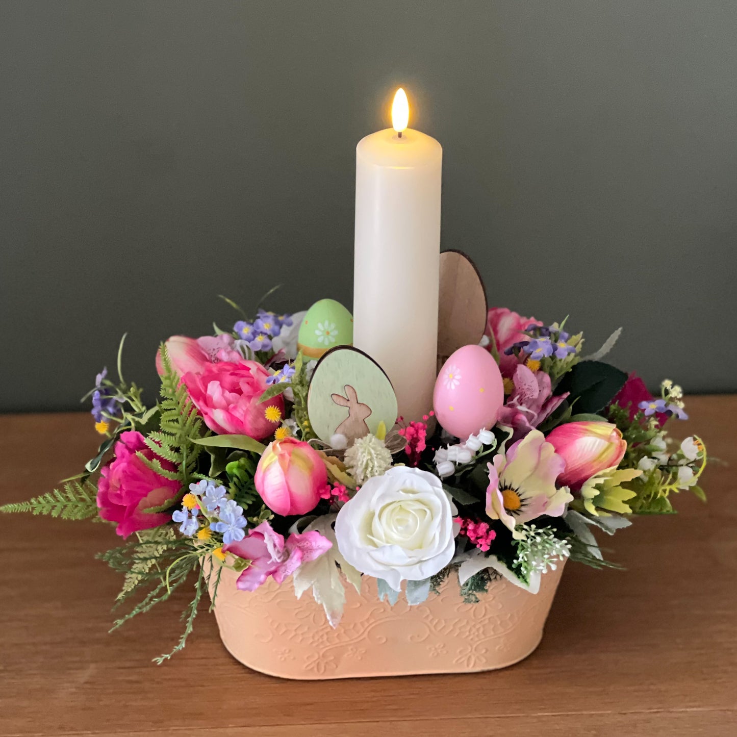 Spring Candle Table Centrepiece - Pink