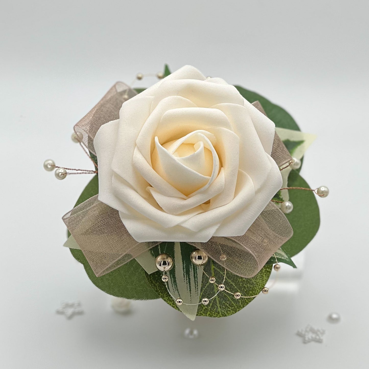 Cream Rose with Rose Gold Debs Corsage
