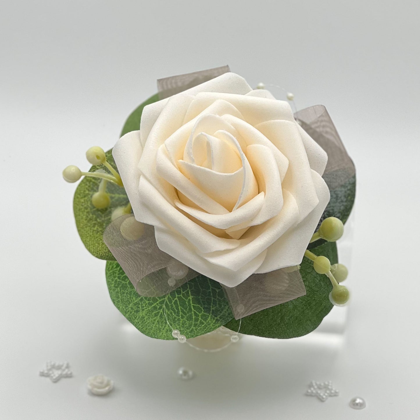 Cream Rose with Taupe Debs Corsage