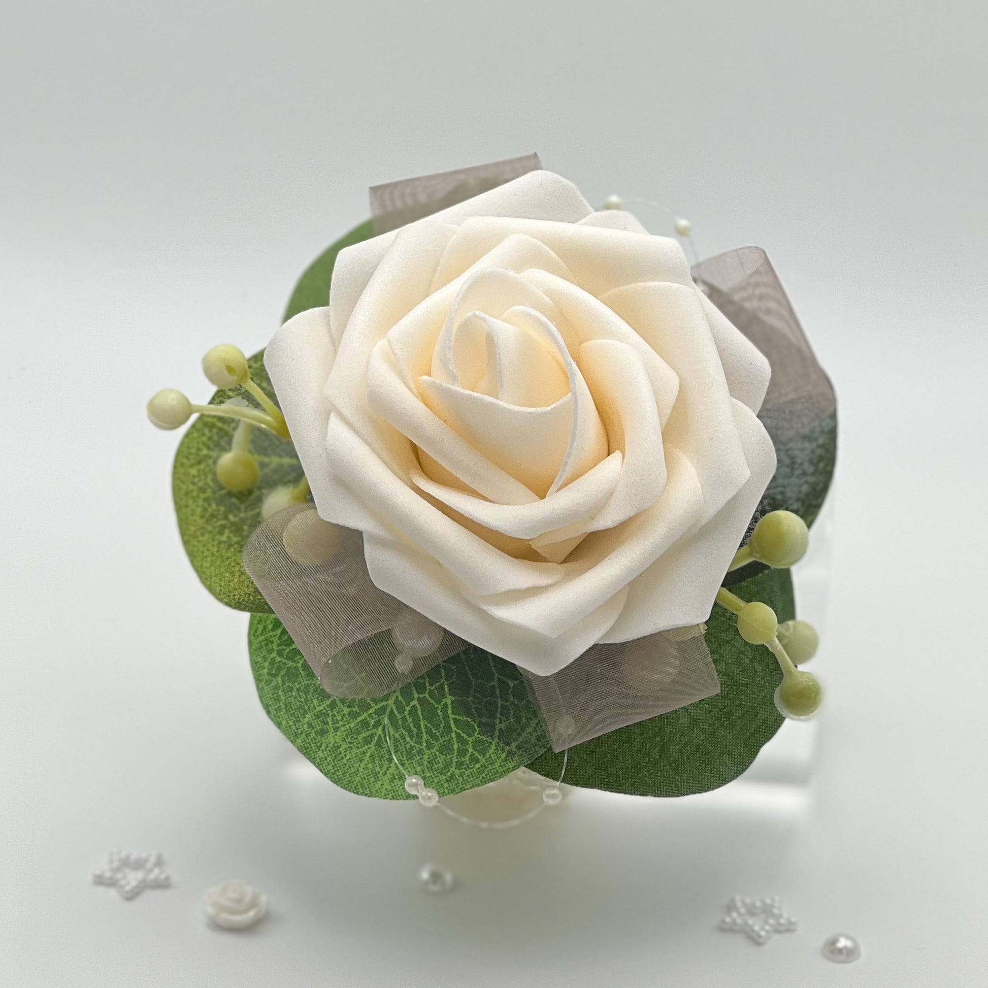 Cream Rose with Taupe Debs Corsage