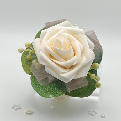 Cream Rose with Taupe Debs Corsage