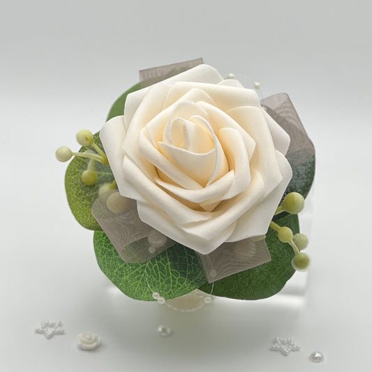 Cream Rose with Taupe Debs Corsage