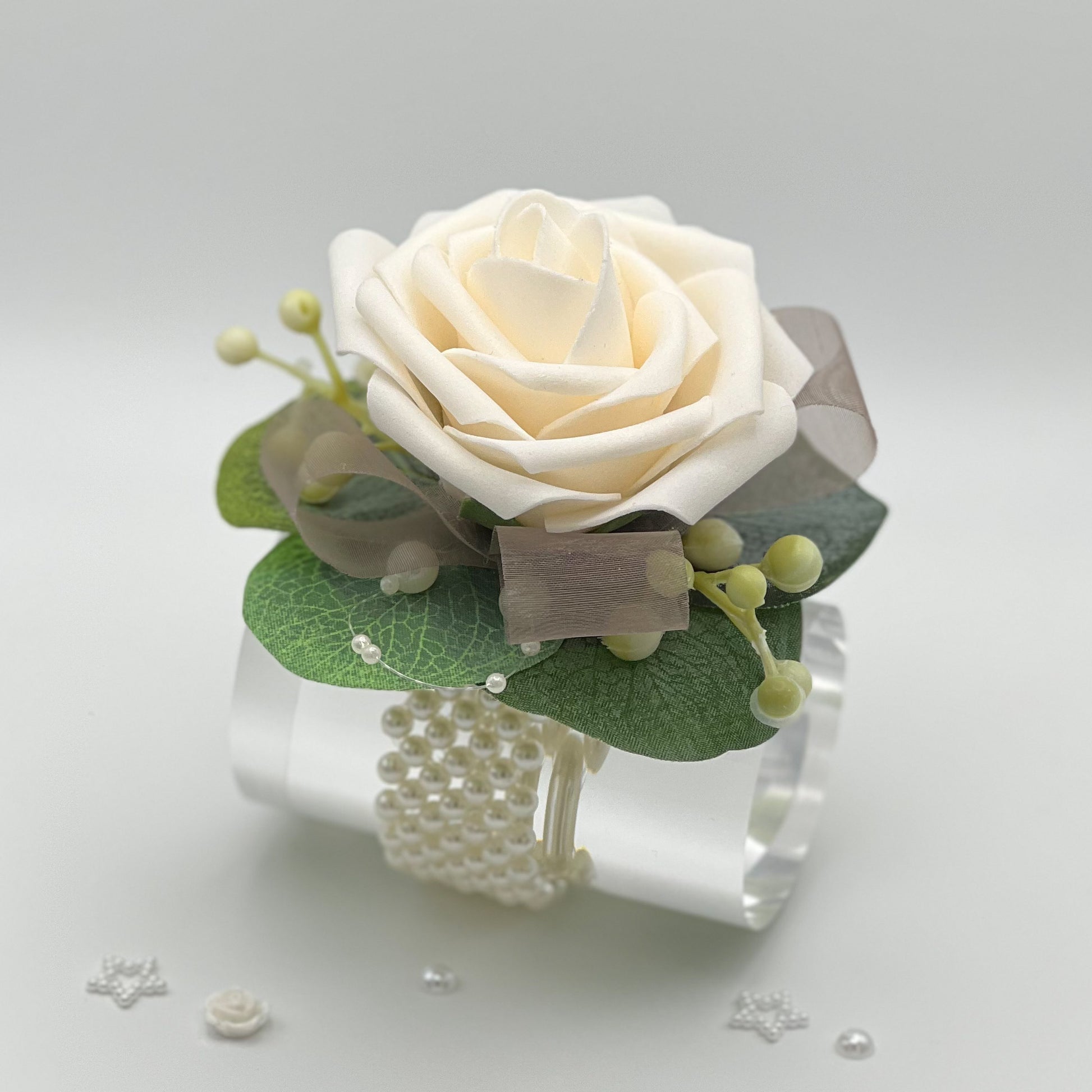 Cream Rose with Taupe Debs Corsage 1