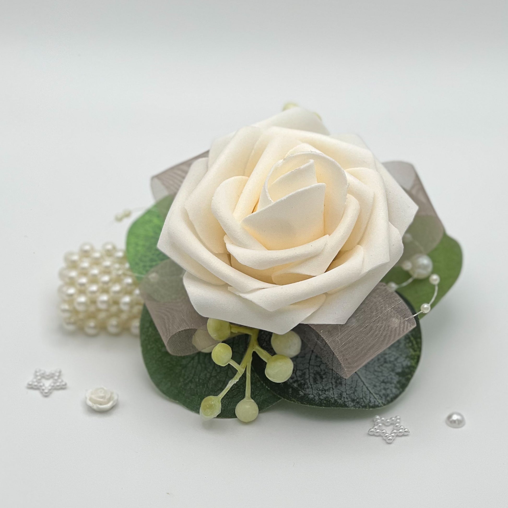 Cream Rose with Taupe Wrist Debs Corsage 2