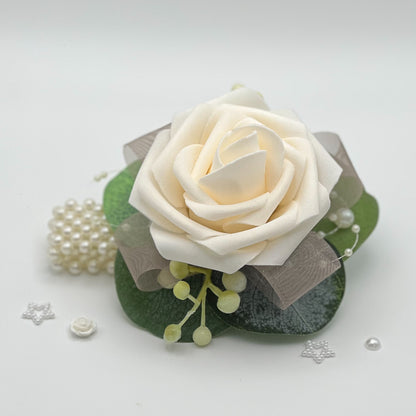 Cream Rose with Taupe Wrist Debs Corsage 2