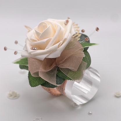 Cream Rose with Rose Gold & Diamonte - Debs Flower Corsage