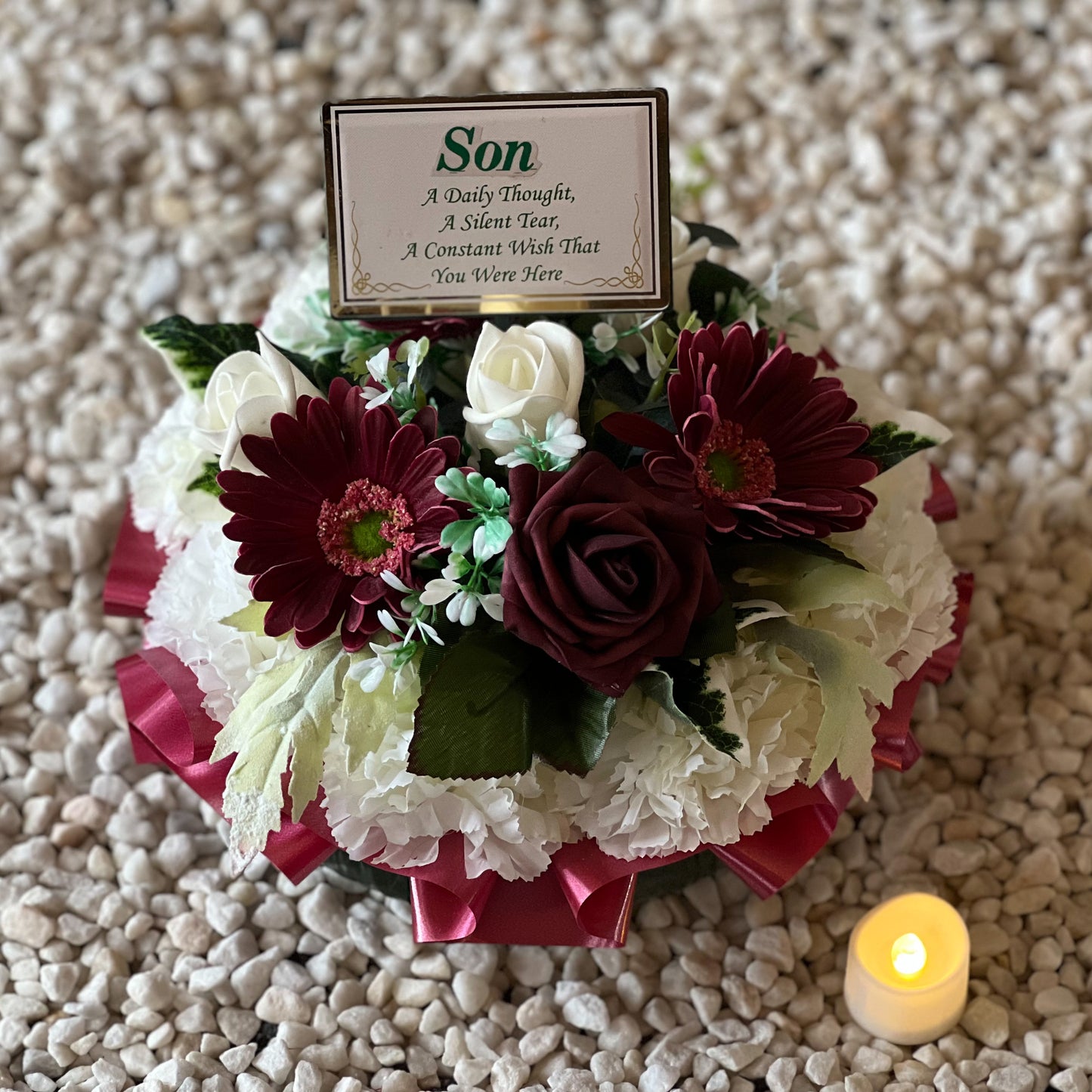 Posy Funeral Wreath with Plaque - Burgundy