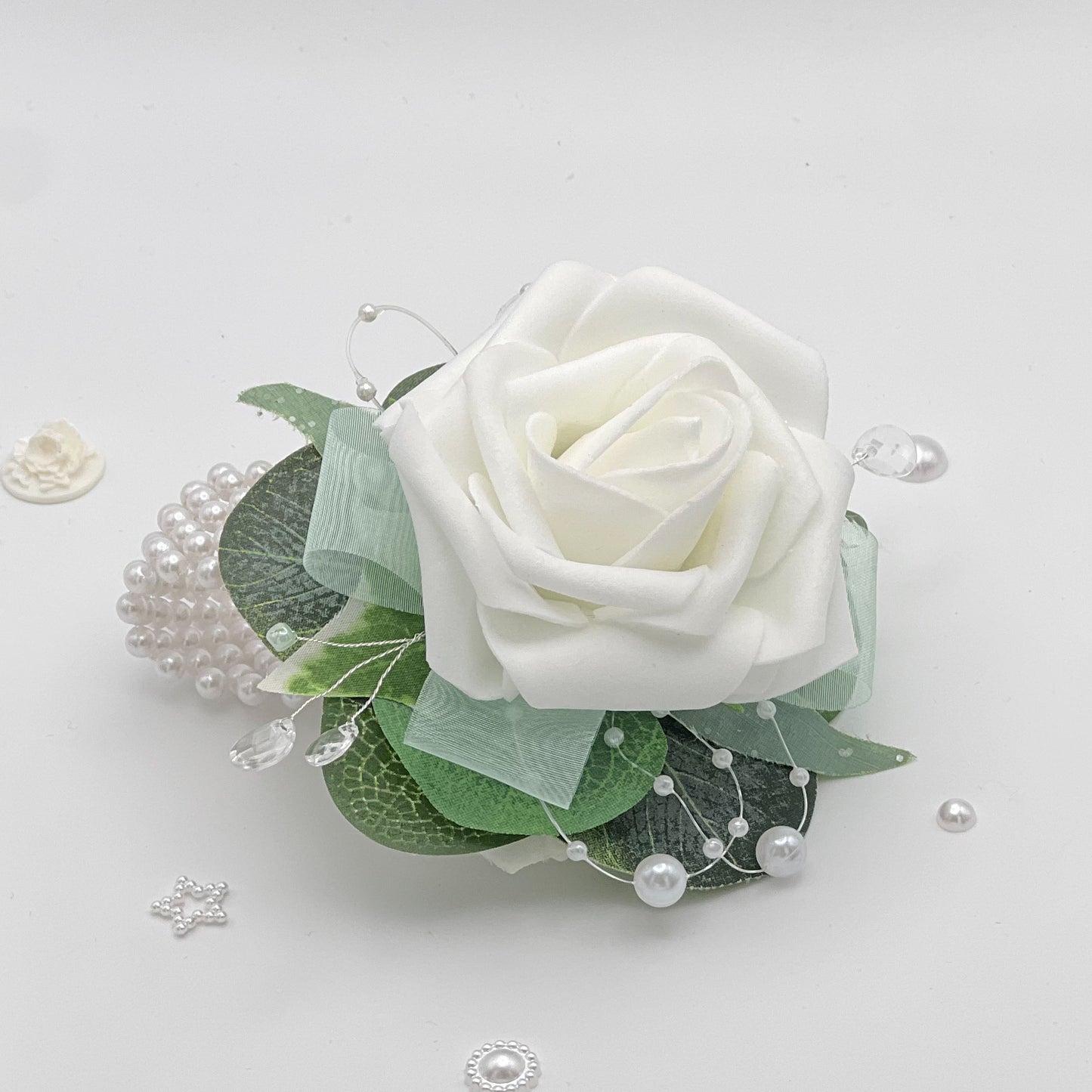 White Rose with Mint Green - Debs Flower Corsage