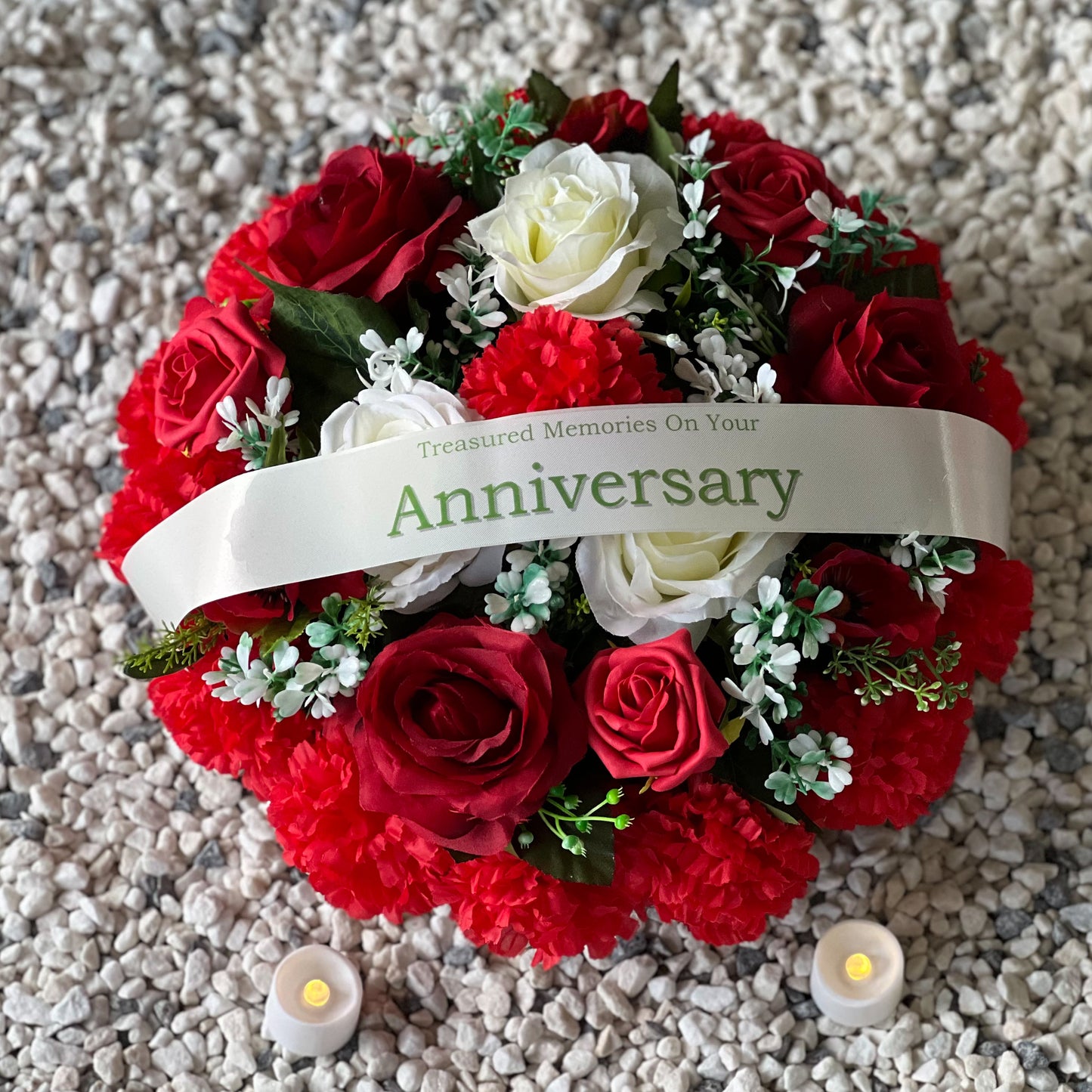 Round Funeral Grave Wreath - Red