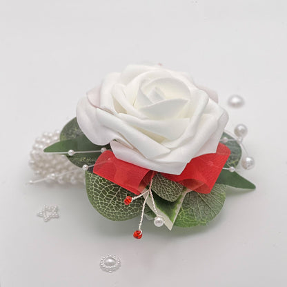 White Rose with Red - Debs Flower Corsage