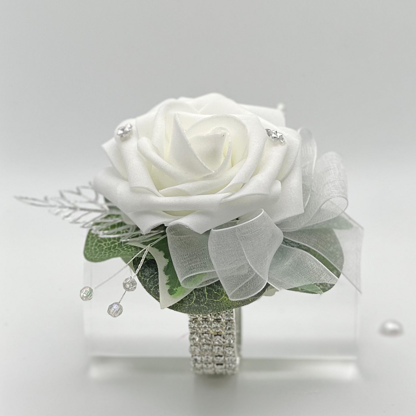 White Rose with Diamonte - Debs Flower Corsage