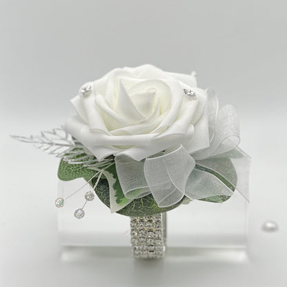 White Rose with Diamonte - Debs Flower Corsage