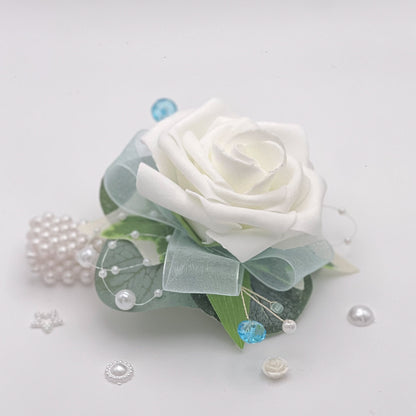 White Rose with Baby Blue- Debs Flower Corsage