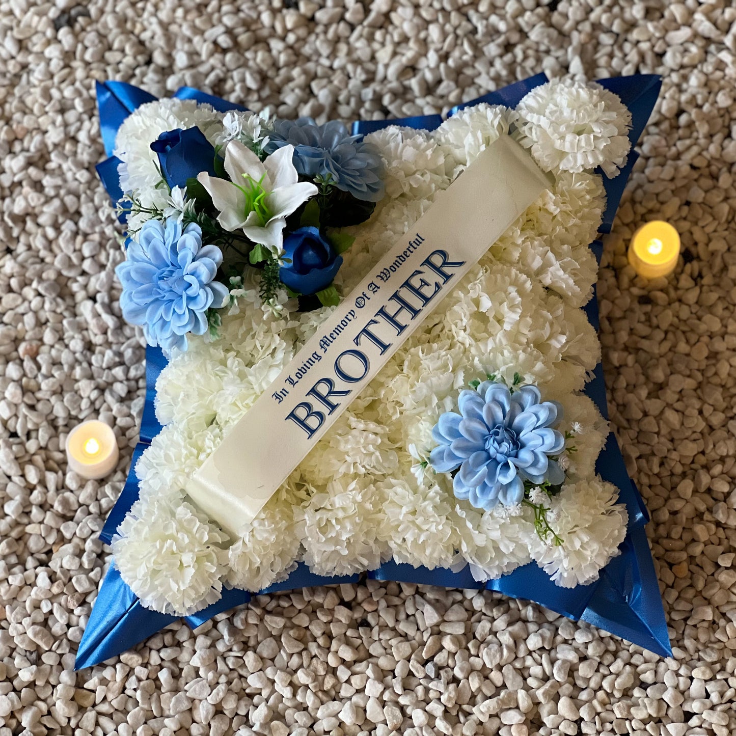 Funeral Cushion Grave Wreath - Blue