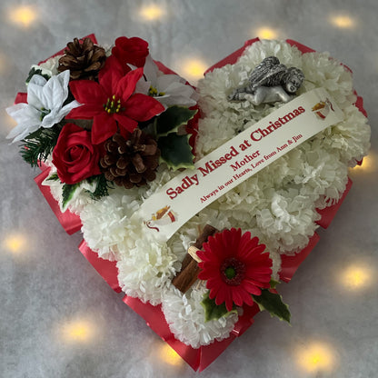 Christmas Heart Grave Wreath - Red