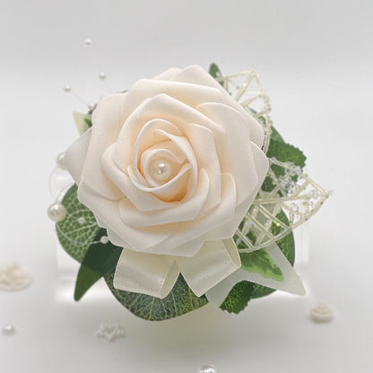 Cream Rose with double pearl bracelet - Debs Flower Corsage