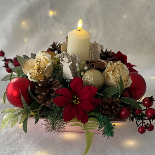 Red Angel Christmas Candle Table Arrangement