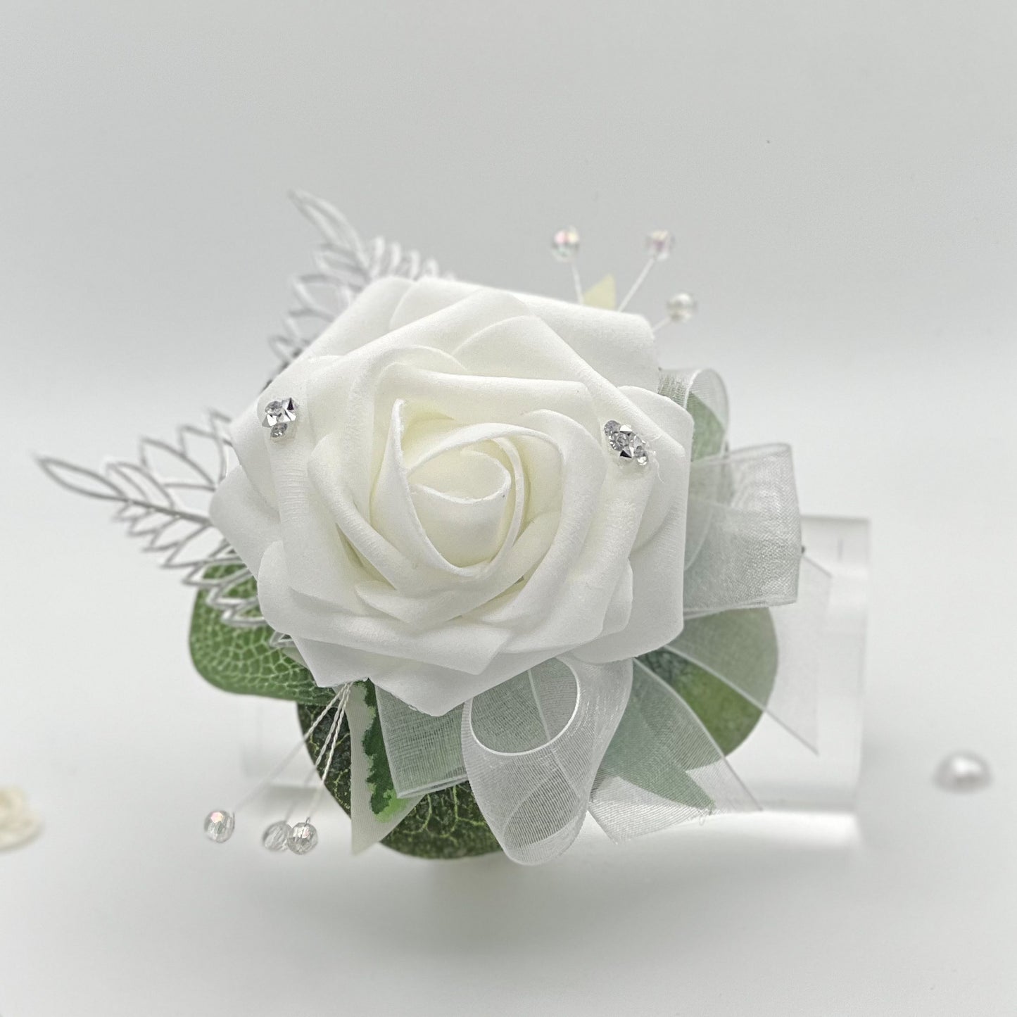 White Rose with Diamonte - Debs Flower Corsage