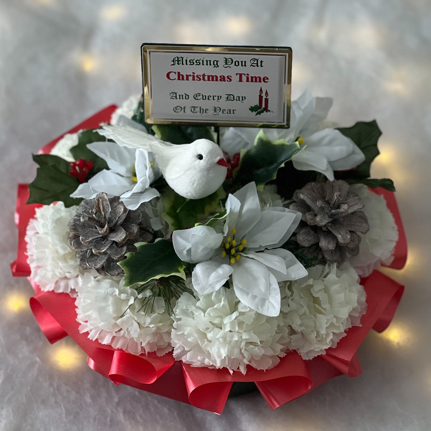 Christmas Posy Grave Wreath with Plaque - Dove