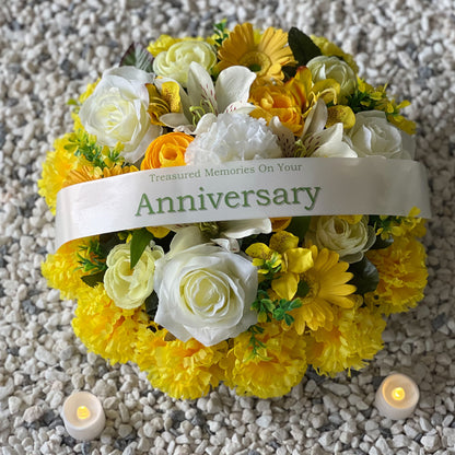 Round Funeral Grave Wreath - Yellow