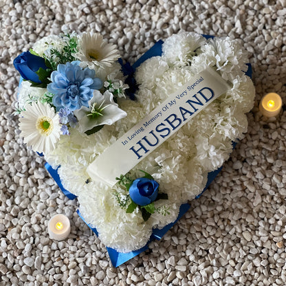 Funeral Heart Grave Wreath - Blue