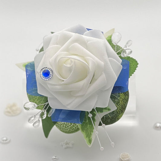 White Rose with Royal Blue - Debs Flower Corsage