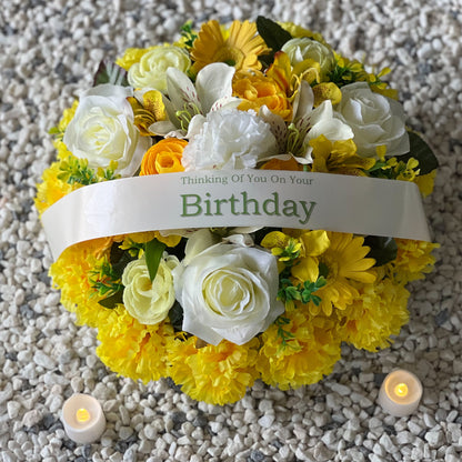 Round Funeral Grave Wreath - Yellow